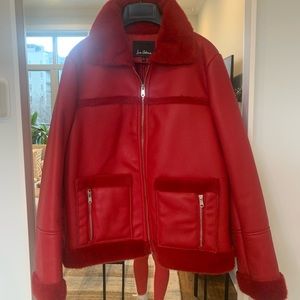 Sam Edelman Red Faux Fur Trim Leather Jacket